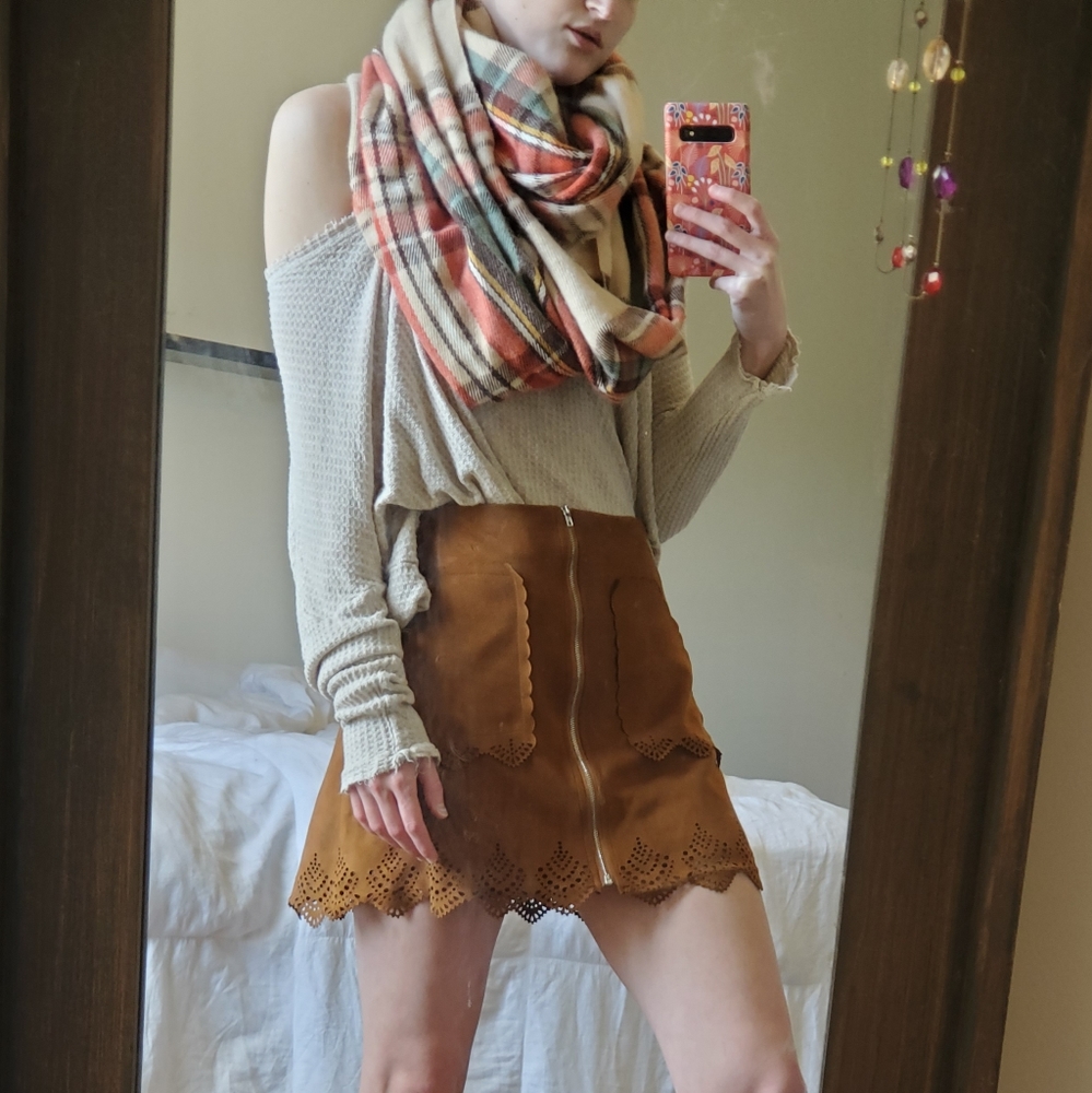 High Waisted Faux Suede Skirt